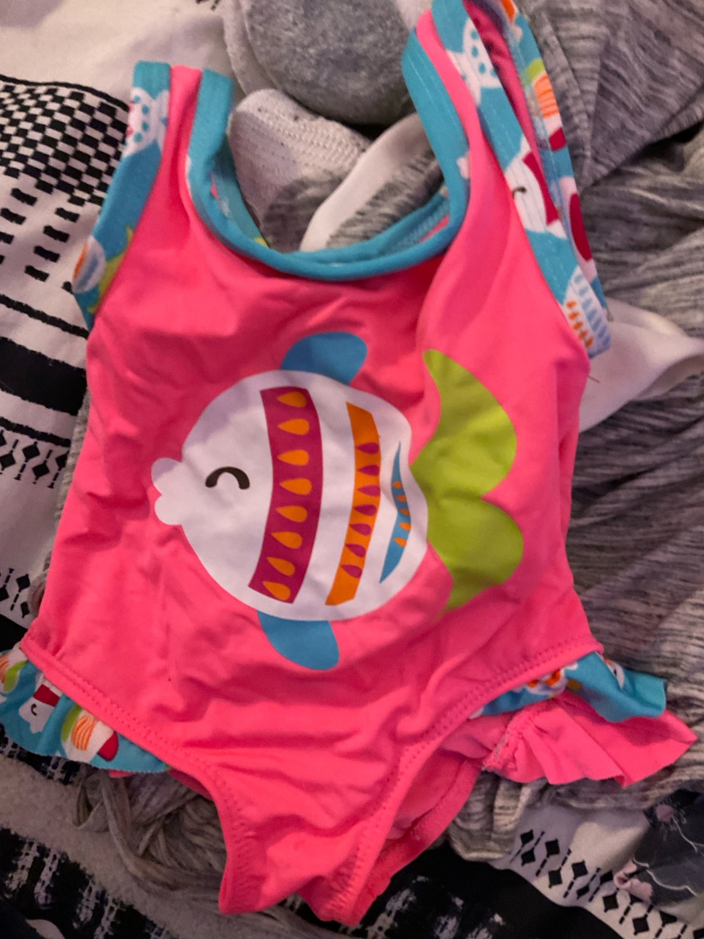 Wippette Bright Pink Swim Top with Turquoise Trim